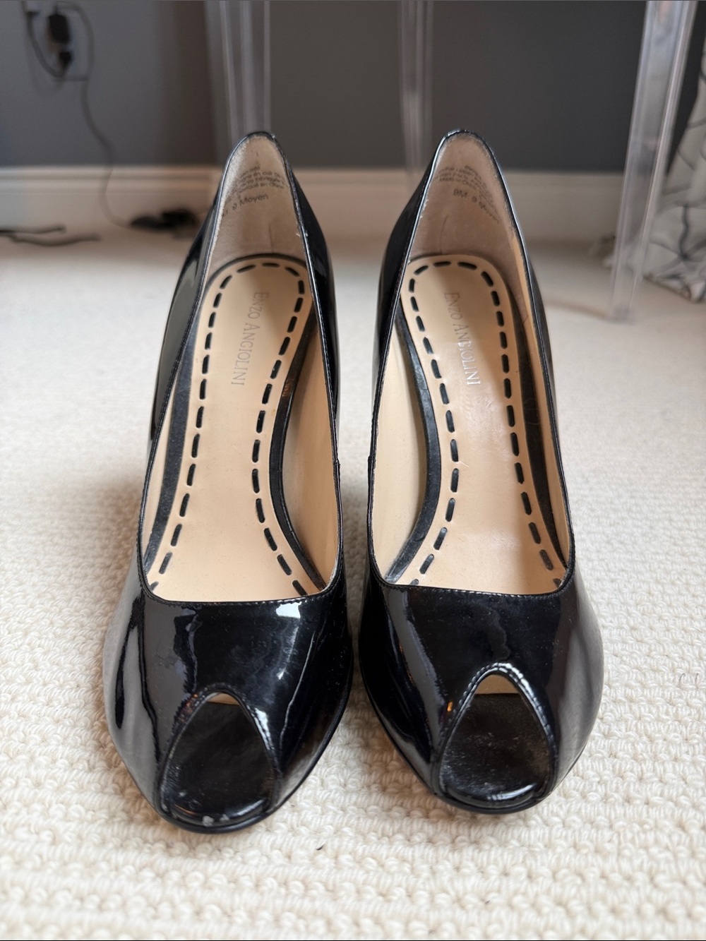 Enzo Angiolini Black Patent Peep-Toe Heels